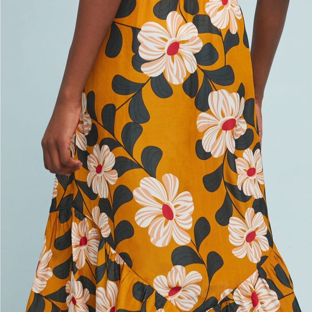 ANTHROPOLOGIE EVA FRANCO Ikebana Yellow Floral Midi Skirt & Matching Blouse 4/6 - Picture 6 of 10